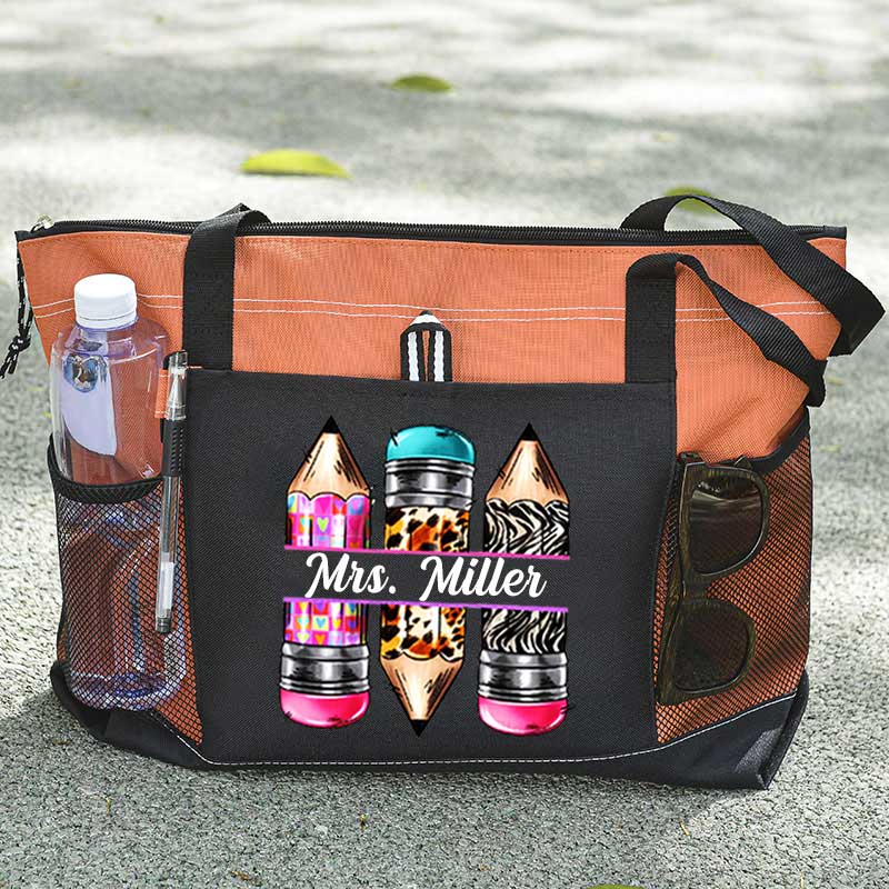 Personalized Pencils Name Teacher Tote Bag, Teacher Appreciation Tote