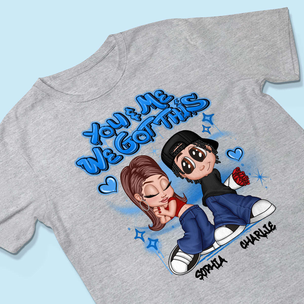Y2K Couple Airbrushed Personalized Shirt, Gift For Him, For Her