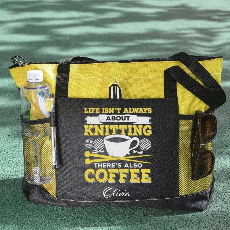 Knitting Coffee Lover Knitter Personalized Tote Bag