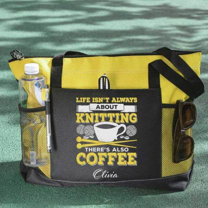 Knitting Coffee Lover Knitter Personalized Tote Bag