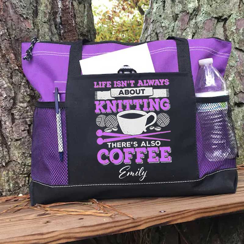 Knitting Coffee Lover Knitter Personalized Tote Bag