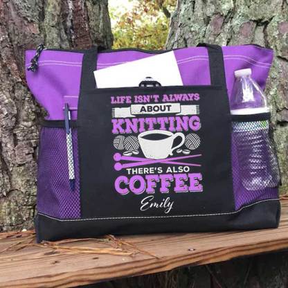 Knitting Coffee Lover Knitter Personalized Tote Bag