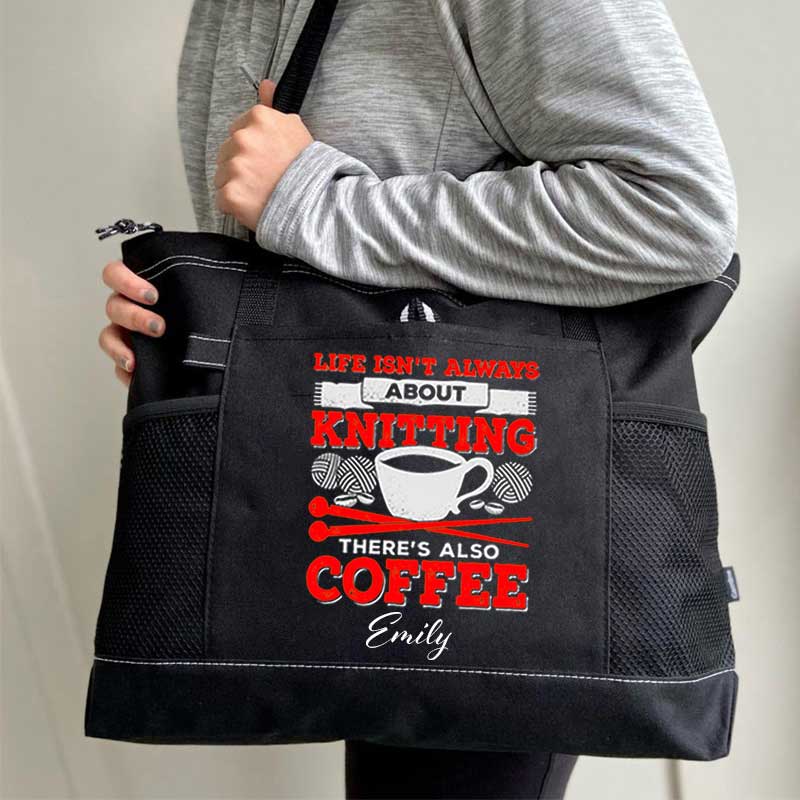 Knitting Coffee Lover Knitter Personalized Tote Bag