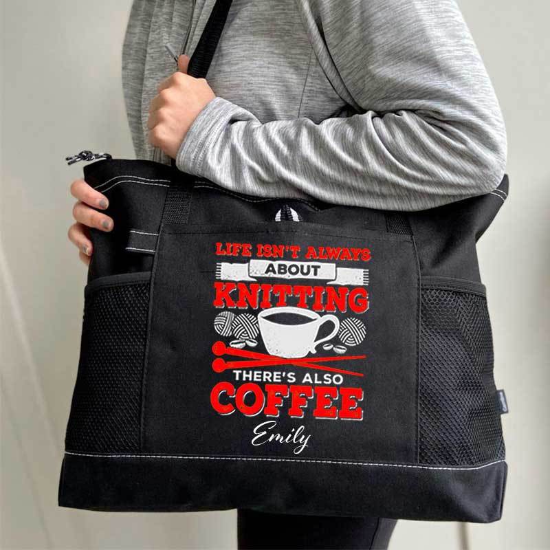 Knitting Coffee Lover Knitter Personalized Tote Bag