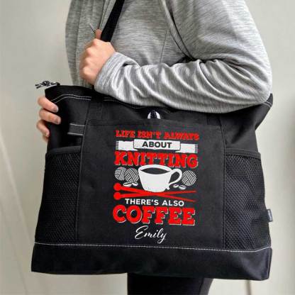 Knitting Coffee Lover Knitter Personalized Tote Bag