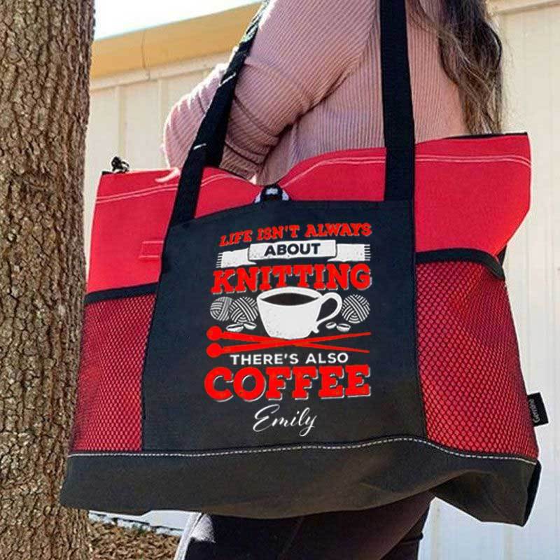 Knitting Coffee Lover Knitter Personalized Tote Bag