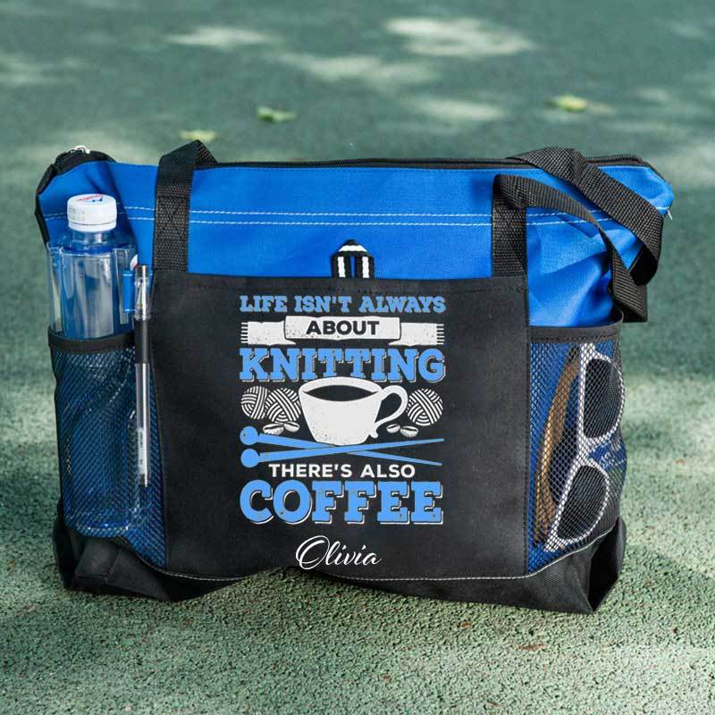 Knitting Coffee Lover Knitter Personalized Tote Bag