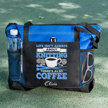 Knitting Coffee Lover Knitter Personalized Tote Bag