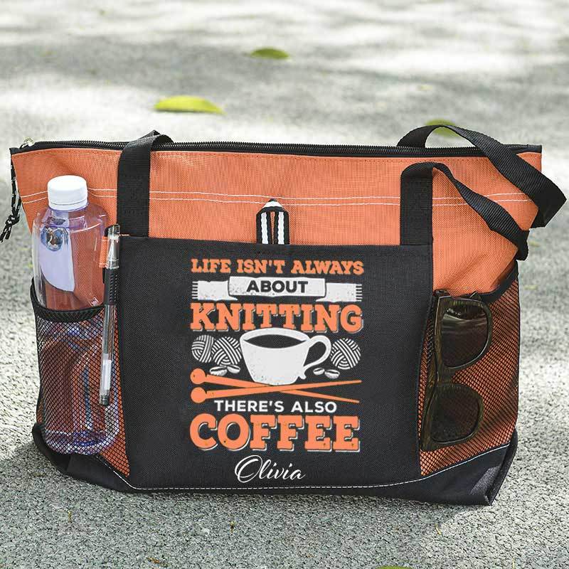 Knitting Coffee Lover Knitter Personalized Tote Bag