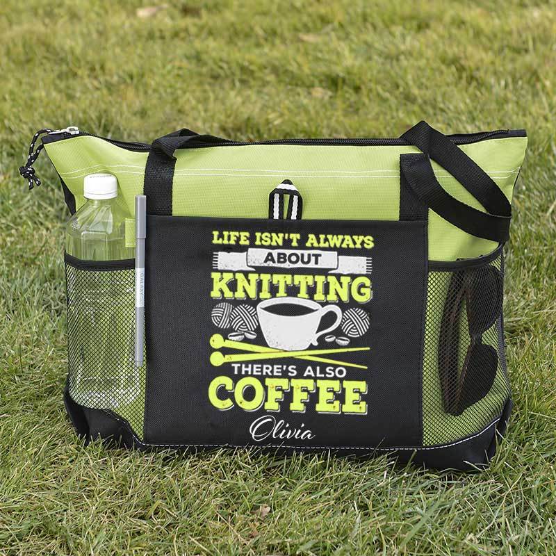 Knitting Coffee Lover Knitter Personalized Tote Bag