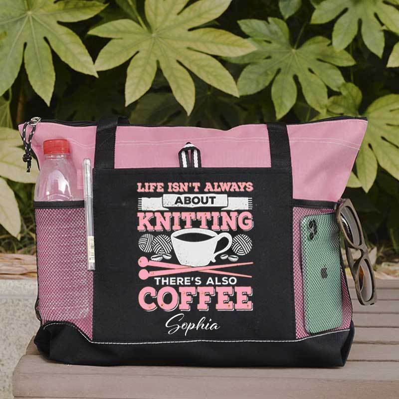Knitting Coffee Lover Knitter Personalized Tote Bag
