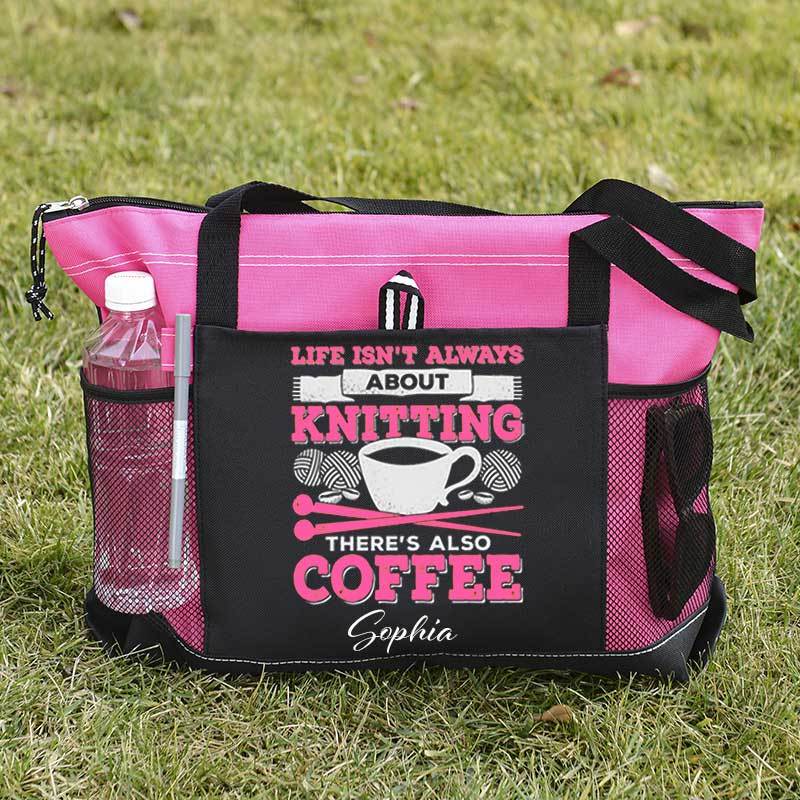 Knitting Coffee Lover Knitter Personalized Tote Bag