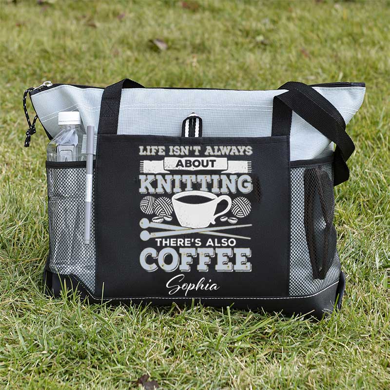 Knitting Coffee Lover Knitter Personalized Tote Bag