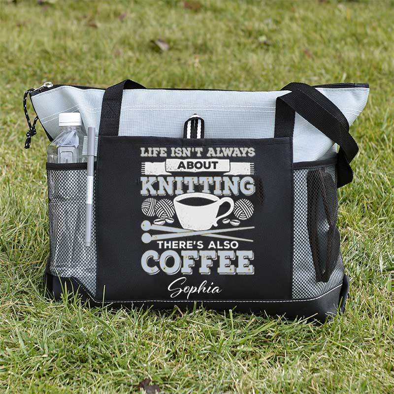 Knitting Coffee Lover Knitter Personalized Tote Bag