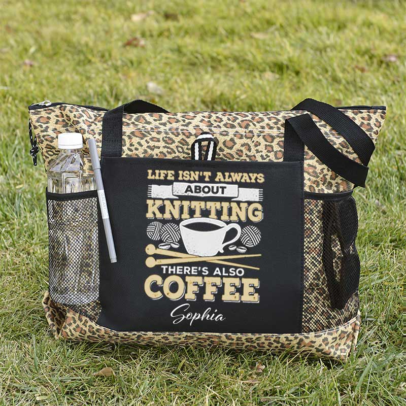 Knitting Coffee Lover Knitter Personalized Tote Bag