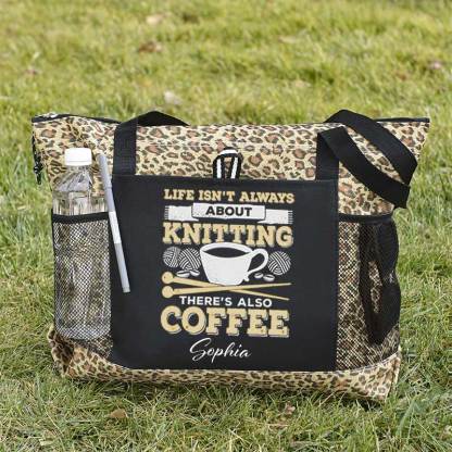 Knitting Coffee Lover Knitter Personalized Tote Bag