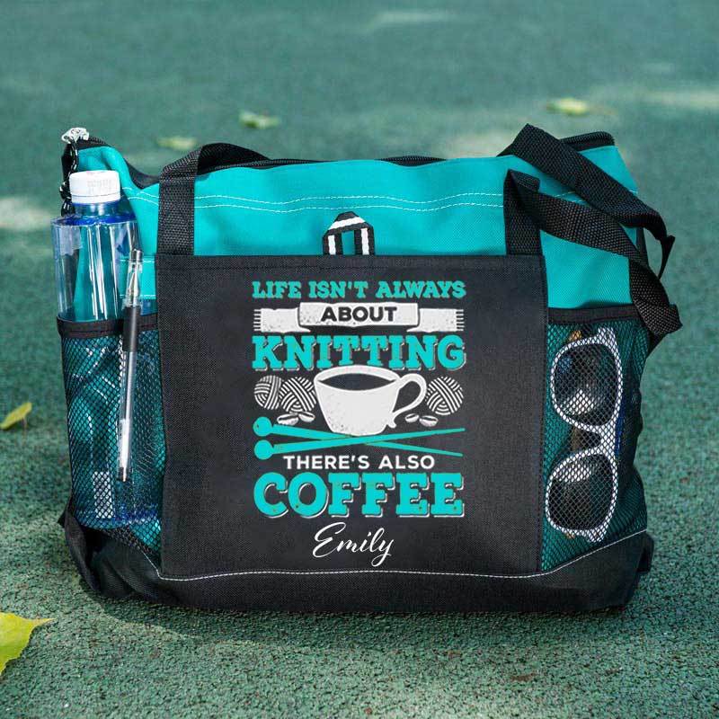 Knitting Coffee Lover Knitter Personalized Tote Bag
