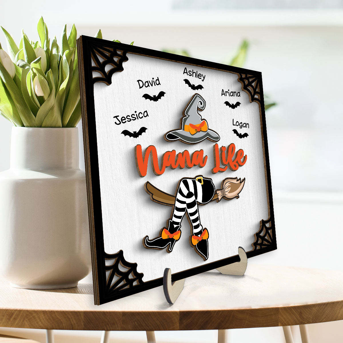 Grandma Witch Halloween Personalized 2-Layer Wooden Plaque