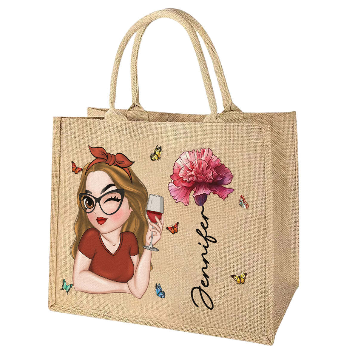 Personalized Custom Jute Tote Bag Holiday Time