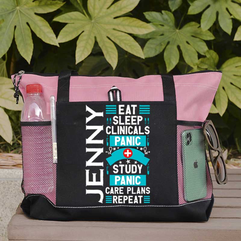 Eat Sleep Clinicals Panic Tote Bag, Personalized Gift for Student Nurse