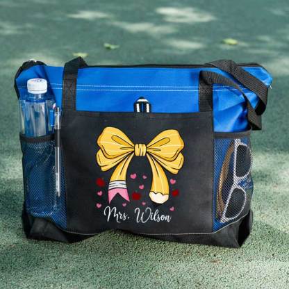 Custom Teacher Name Tote Bag, Pencil Bow Bag, Back to School Gift