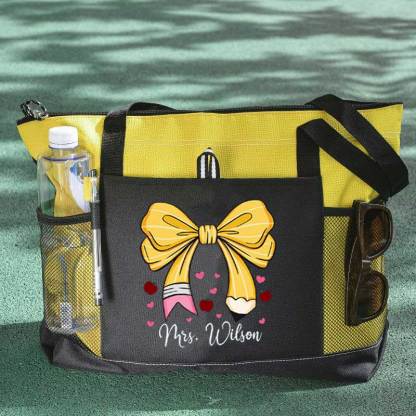 Custom Teacher Name Tote Bag, Pencil Bow Bag, Back to School Gift