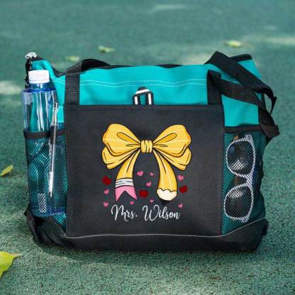 Custom Teacher Name Tote Bag, Pencil Bow Bag, Back to School Gift