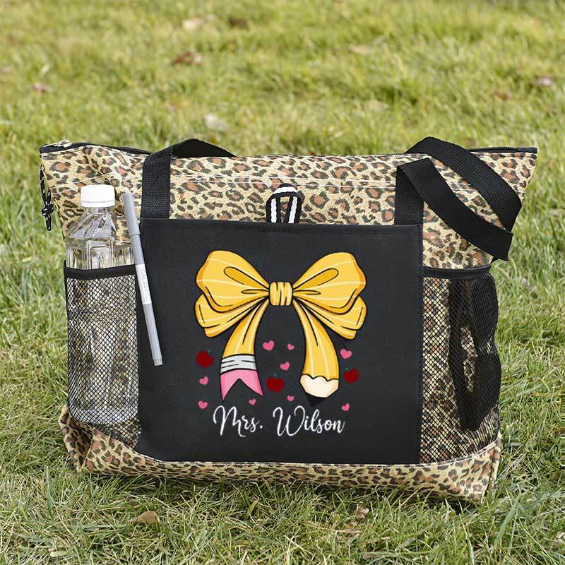 Custom Teacher Name Tote Bag, Pencil Bow Bag, Back to School Gift