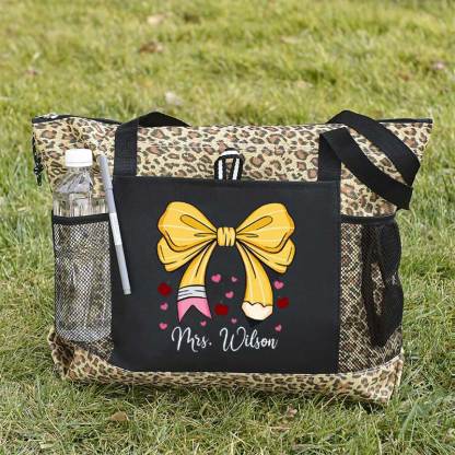 Custom Teacher Name Tote Bag, Pencil Bow Bag, Back to School Gift