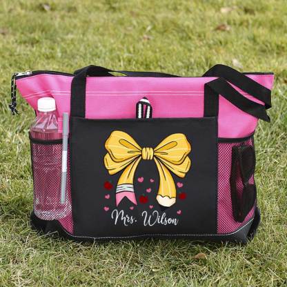 Custom Teacher Name Tote Bag, Pencil Bow Bag, Back to School Gift