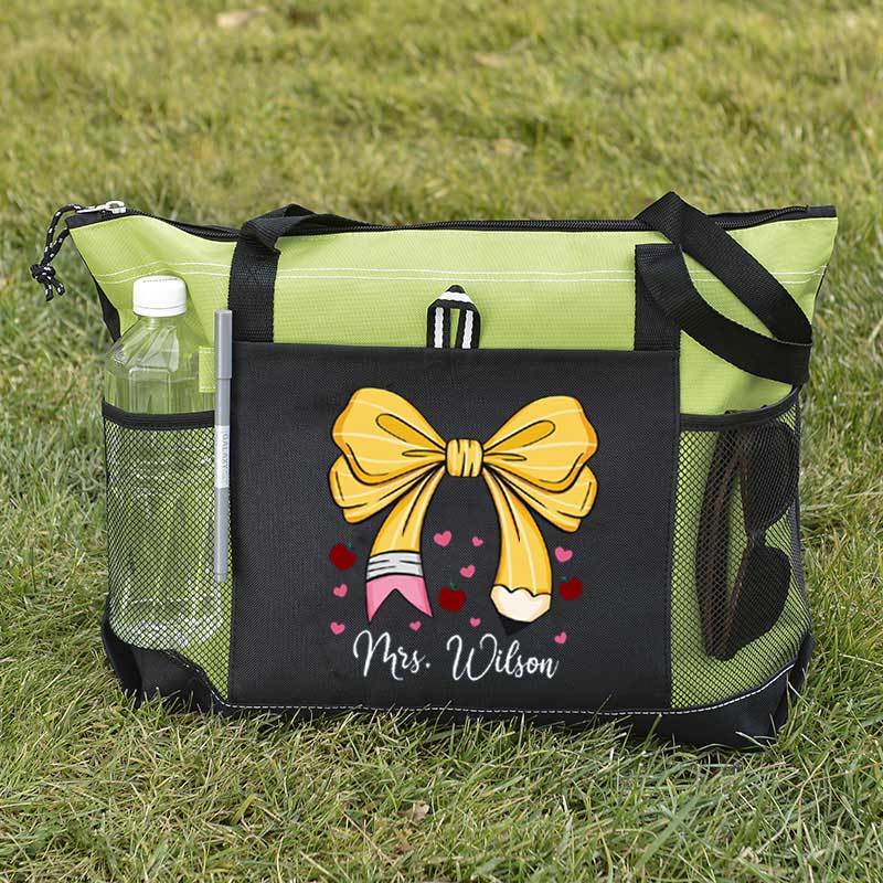 Custom Teacher Name Tote Bag, Pencil Bow Bag, Back to School Gift