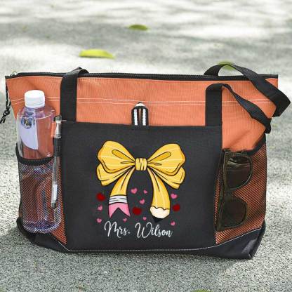 Custom Teacher Name Tote Bag, Pencil Bow Bag, Back to School Gift