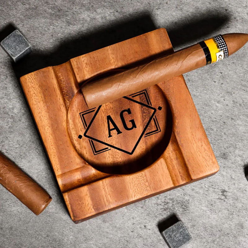 Personalized Cigar Walnut Wood Ashtray