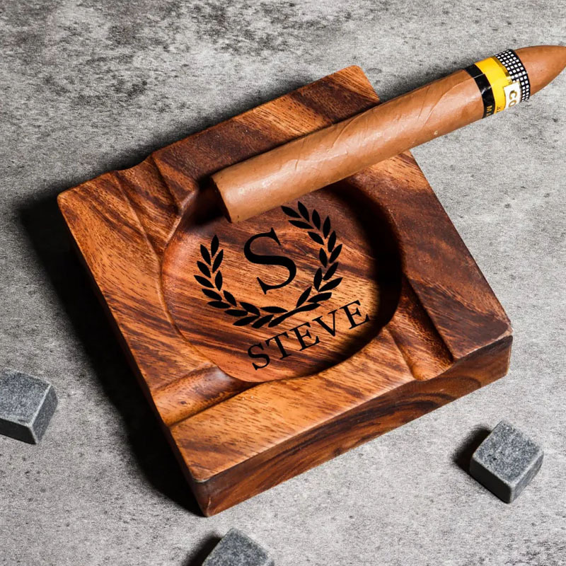 Personalized Cigar Walnut Wood Ashtray