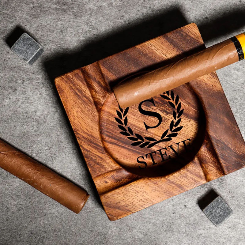 Personalized Cigar Walnut Wood Ashtray