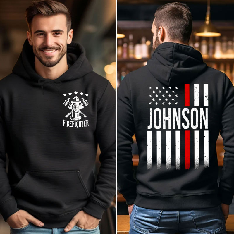 Personalized Firefighter Flag Pullover Hoodie