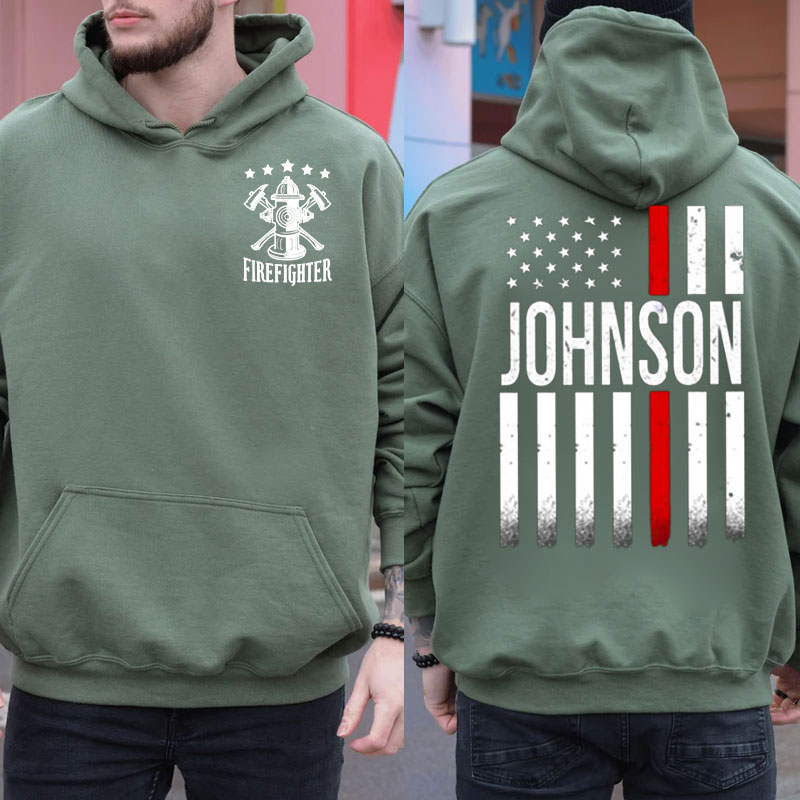 Personalized Firefighter Flag Pullover Hoodie