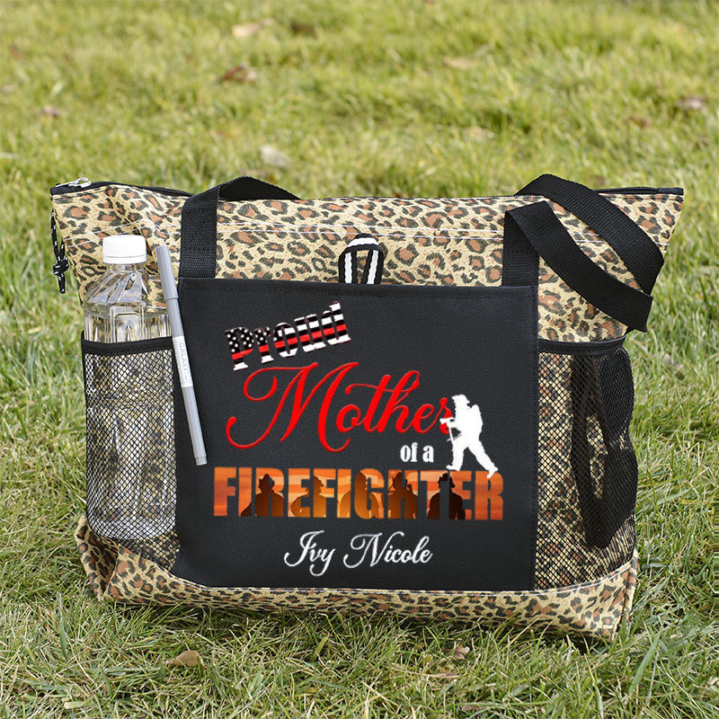 Personalized Proud Mom of a Firefighter Tote Bag