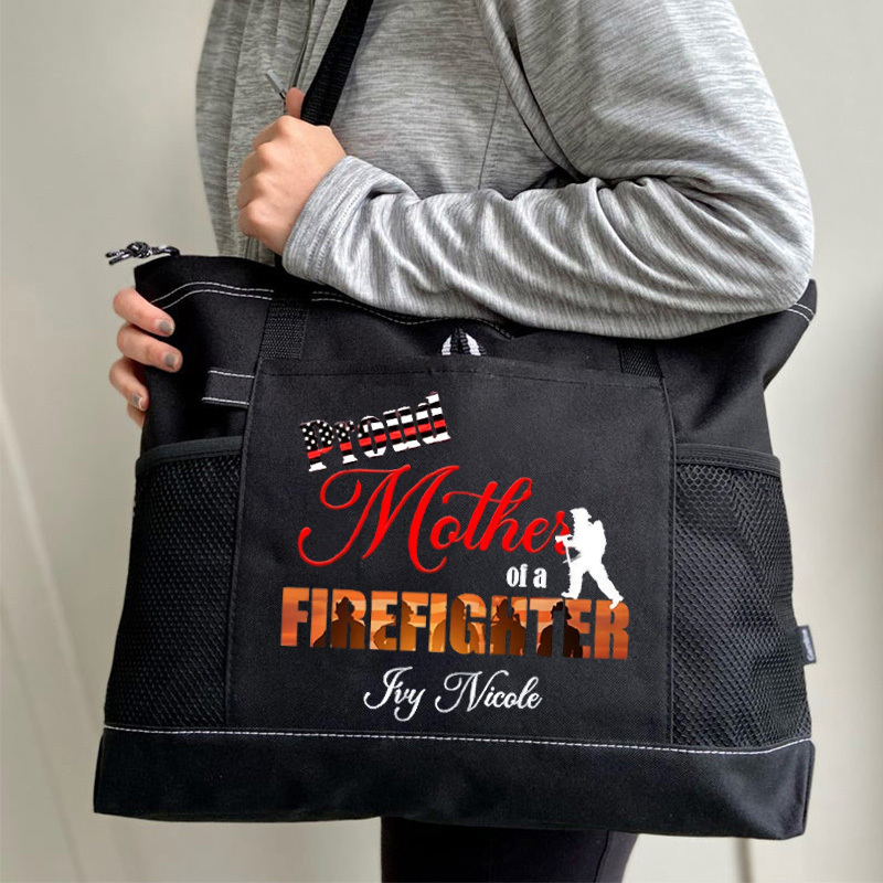 Personalized Proud Mom of a Firefighter Tote Bag