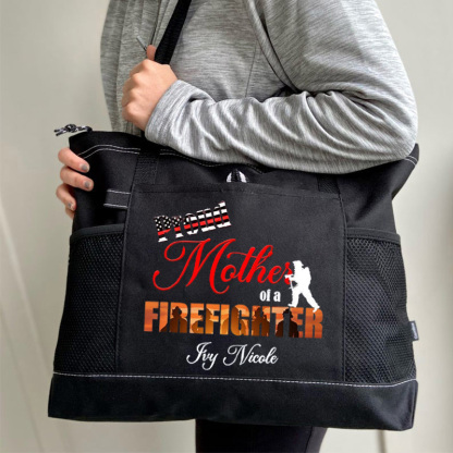 Personalized Proud Mom of a Firefighter Tote Bag