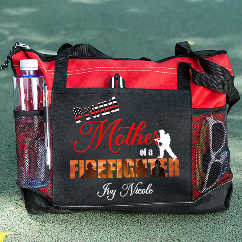 Personalized Proud Mom of a Firefighter Tote Bag