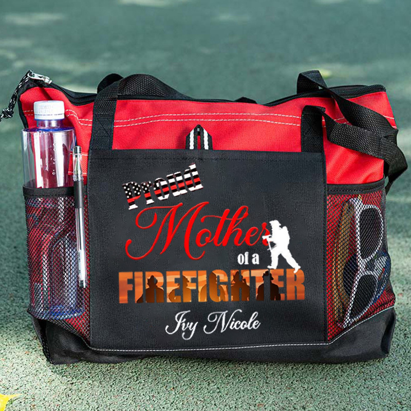 Personalized Proud Mom of a Firefighter Tote Bag