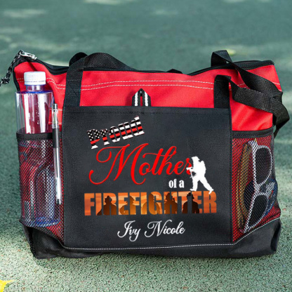 Personalized Proud Mom of a Firefighter Tote Bag