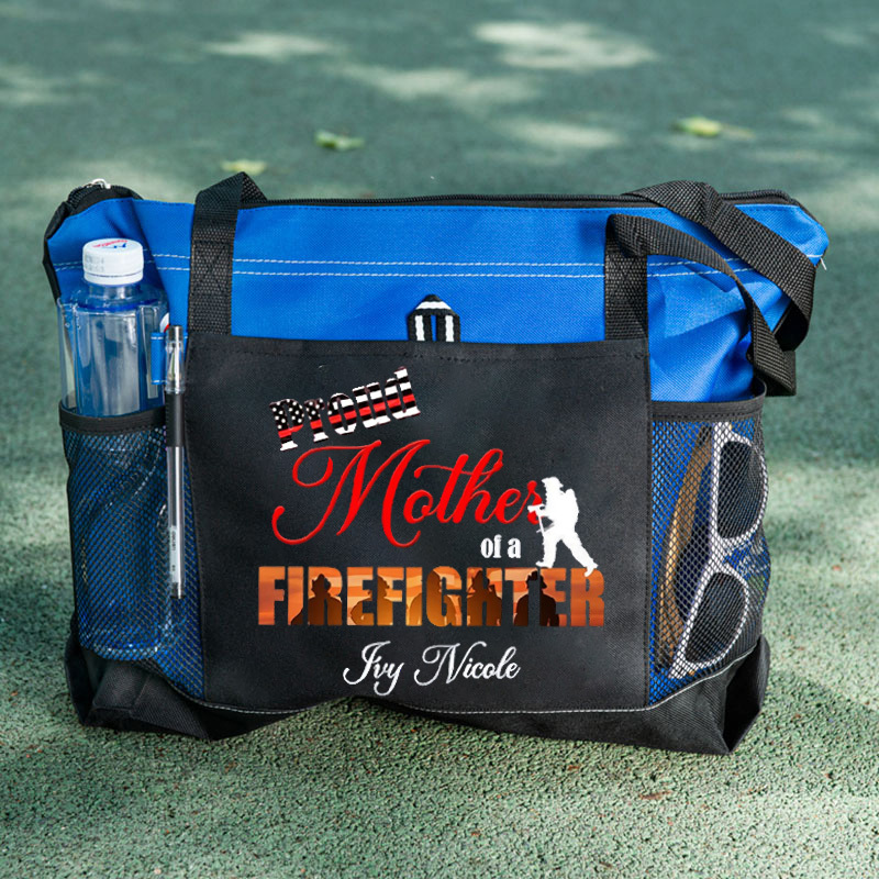 Personalized Proud Mom of a Firefighter Tote Bag