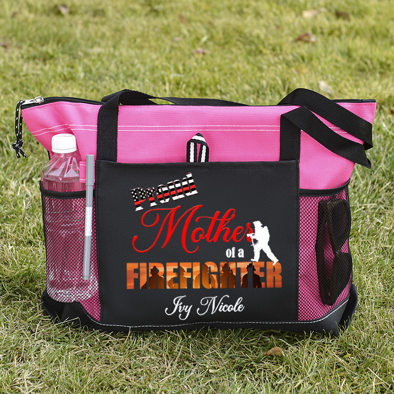 Personalized Proud Mom of a Firefighter Tote Bag
