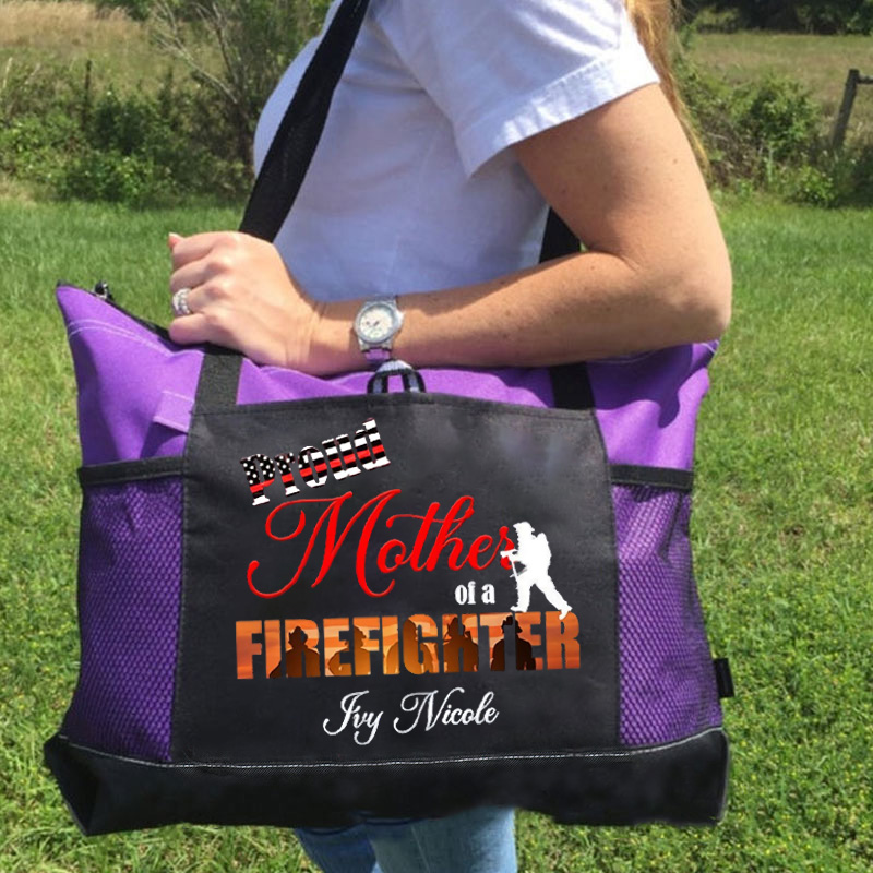 Personalized Proud Mom of a Firefighter Tote Bag