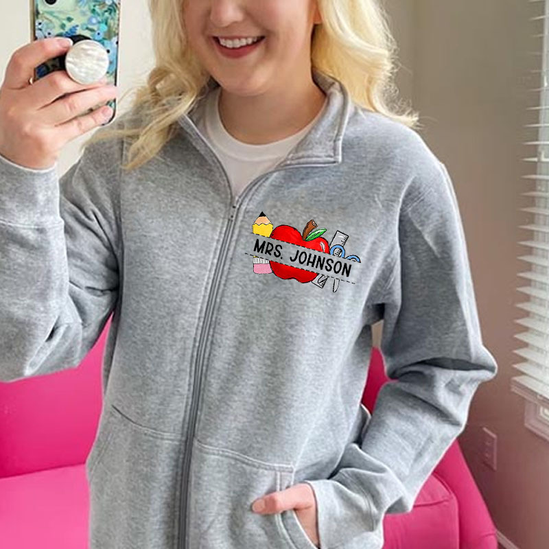 Personalized Teacher Teacher Name Zip Pullover Sweatshirt