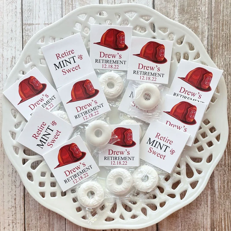 Firefighter Theme Editable Retirement Mint Favors, Police Theme