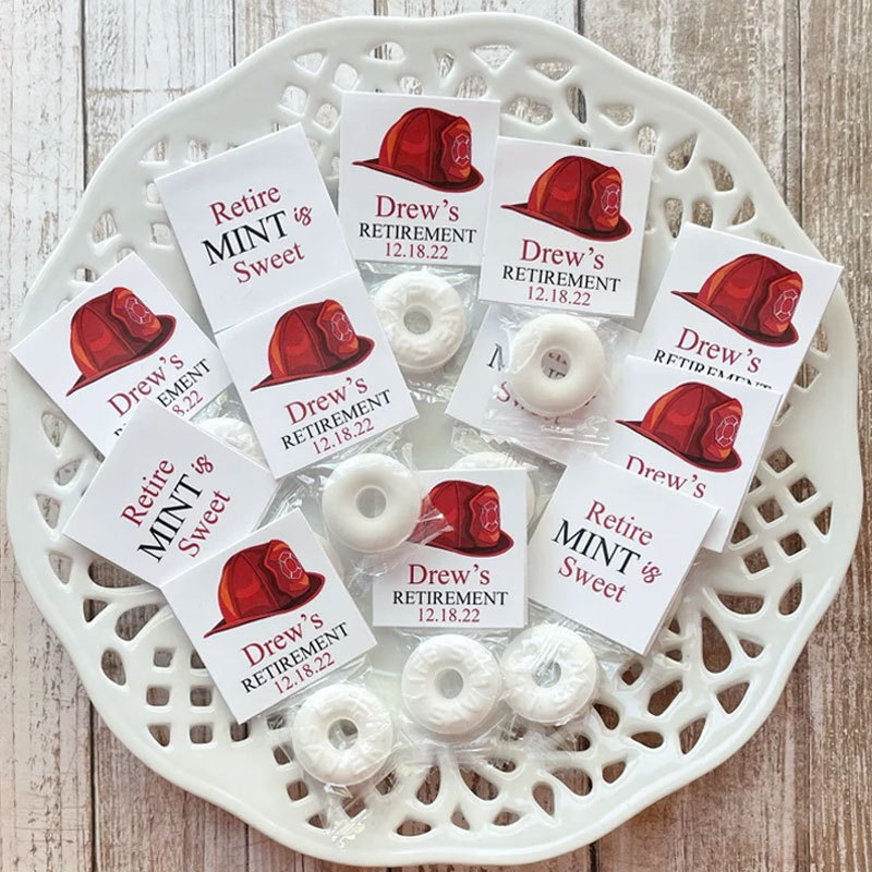 Firefighter Theme Editable Retirement Mint Favors, Police Theme