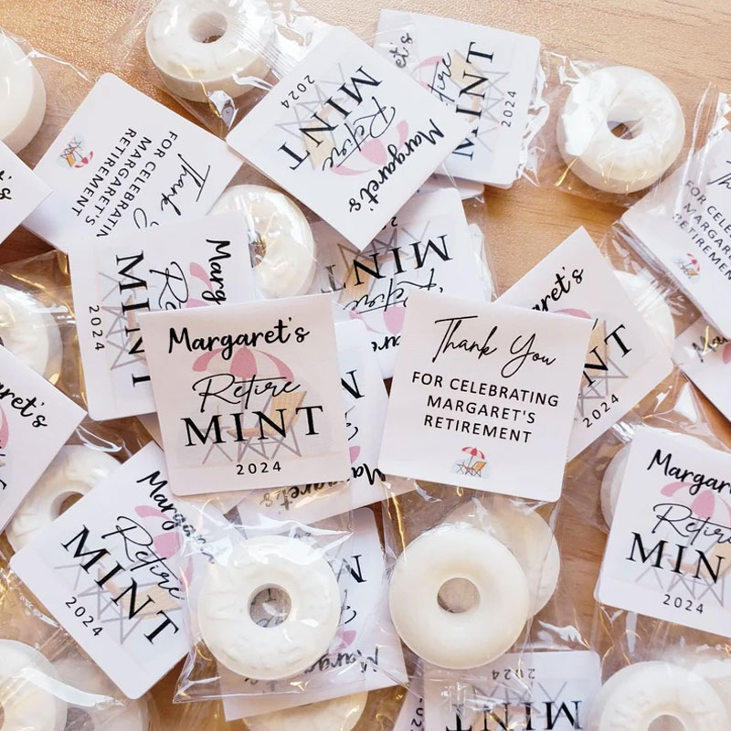 Retire Mints with Personalized Background Party Favors Label Tag Stickers